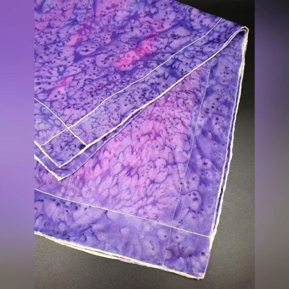 Vintage  💯 Silk Scarf Rolled Hem Tie Dye - Picture 2 of 14